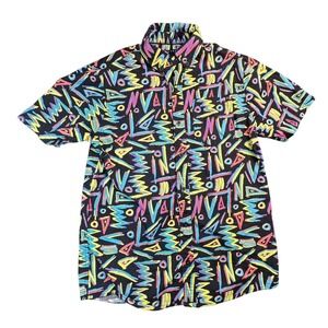 Empyre Men's Small Black Neon Geometric Button Up Shirt Retro 80s 90s Festival